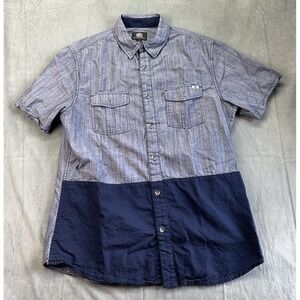Rock Republic Men's Large Blue Two Tone Button Down Short Sleeve Shirt Casual
